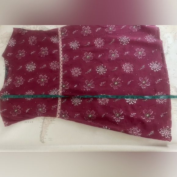 Gudrun Sjoden Size Small Indian Block Floral Burgundy Tunic - Picture 9 of 11